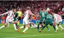  ?? Photograph: Zac Goodwin/PA ?? Callum Marshall (hidden) flicks the ball home only for VAR to rule the goal out for an offside.