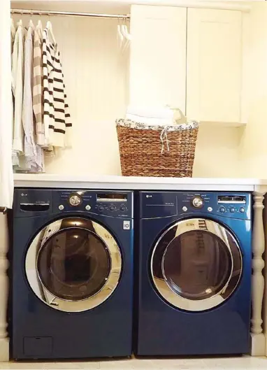  ??  ?? Laundry rooms can be built according to the space available and typically have small footprints ( above); they can also serve multiple purposes by doubling up as a storage room or an office area ( below)