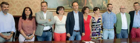  ??  ?? Ritorni e new entry Ecco gli assessori nel secondo mandato del sindaco Jacopo Massaro (da sinistra): Marco Perale, Lucia Pellegrini, Biagio Giannone, Lucia Olivotto, il primo cittadino, Valentina Tomasi, Stefania Ganz, Marco Bogo, Maurizio Busatta e...