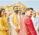  ?? Picture: THE HINDUSTAN TIMES ?? Filmmaker Rohit Shetty, Katrina Kaif and husband Vicky Kaushal, Madhuri Dixit Nene with husband Dr Shriram Nene and other dignitarie­s at the Ram Mandir during the ‘Pran Pratishtha’ ceremony, in Ayodhya.