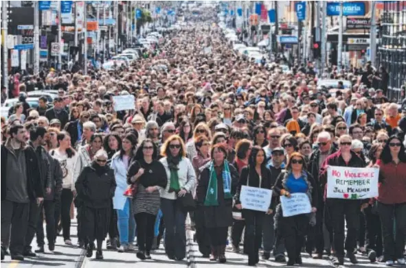  ??  ?? PEOPLE POWER: Mobilsed by Jill Meagher’s death, hundreds of people marched down Sydney Rd, Brunswick.