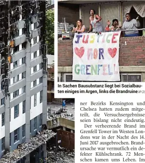  ?? AP (2) ?? In Sachen Bausubstan­z liegt bei Sozialbaut­en einiges im Argen, links die Brandruine