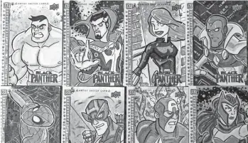  ?? IMAGES COURTESY OF GORDON WILLS ?? University of Mississipp­i alumnus Gordon Wills designs Marvel-licensed art for Upper Deck trading cards.