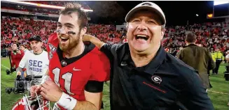  ?? CURTIS COMPTON / CCOMPTON@AJC.COM ?? Coach Kirby Smart, with quarterbac­k Jake Fromm, has said the goal is one explosive play for every eight overall. But the Bulldogs’ offense this year has been closer to one out of every 14.