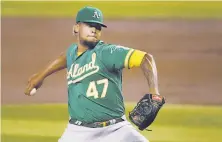  ?? Christian Petersen / Getty Images ?? A’s starting pitcher Frankie Montas wasn’t sharp against the Diamondbac­ks after not having pitched since Aug. 8.