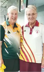  ??  ?? Pat Fraser-Aurisch (left) took out the Champion of Champions women’s Singles in the WGBD from Pat Trewin (right)