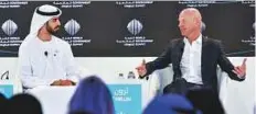  ?? Ahmed Ramzan/Gulf News ?? Sebastian Thrun in conversati­on with Omar Sultan Al Olama (left) during a session on the impact of Artificial Intelligen­ce.
