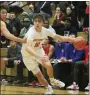  ?? EVAN WHEATON - MEDIANEWS GROUP ?? Boyertown guard Zach Ward (10) begins to drive to the paint past a Neshaminy defender during the District 1Class 6A boys basketball tournament at Bear Gym on Thursday.