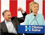  ?? PHOTO: REUTERS ?? Democratic US vice presidenti­al candidate Senator Tim Kaine pumps his fist after Democratic US presidenti­al candidate Hillary Clinton publicly introduced him as her vice presidenti­al running mate during a campaign rally in Miami.