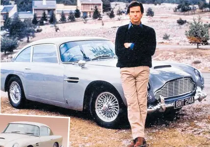  ?? Pictures / Supplied ?? An unflappabl­e Pierce Bosnan stands in front of the real star of GoldenEye — the suave Aston Martin DB5.