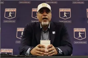  ?? MORRY GASH ?? In this Feb. 19, 2017, file photo, Tony Clark, executive director of the Major League Players Associatio­n, answers questions at a news conference in Phoenix. Major League Baseball rejected the players’ offer for a 114-game regular season in the pandemic-delayed season with no additional salary cuts and told the union it did not plan to make a counterpro­posal, a person familiar with the negotiatio­ns told The Associated Press. The person spoke on condition of anonymity Wednesday, June 3, 2020, because no statements were authorized.