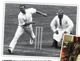  ??  ?? LEGEND: Benaud delivers the ball during the first Test of the 1961 Ashes series at Edgbaston (above); the statue of the late Australian captain (right) at the Sydney Cricket Ground is surrounded with floral tributes yesterday