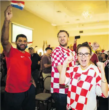  ?? PHOTOS: FRANCIS GEORGIAN/PNG ?? The fans gathered at the Croatian Cultural Centre held their collective breaths until Ivan Rakitic scored the winner. Then they erupted with joy.