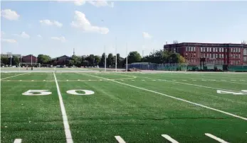  ??  ?? LEFT: The view looking north from Maxwell Street of an athletic complex being built by St. Ignatius College Prep (upper left). RIGHT: A view of the fields looking south with John M. Smyth Elementary in the background.