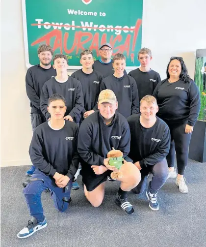  ?? ?? F Grade men’s team. Back row: Fraser Betham, Corbin Ngawhare, Glenn Kelly, Harry Bragg. Middle row: Oscar Gibson, Finley Gibson, Bridget Grave. Front row: Cooper Ngawhare, Logan Kelly, Josh Crump.