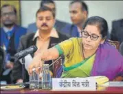  ?? PTI ?? ■
Union finance minister Nirmala Sitharaman at the GST Council meeting in New Delhi on Wednesday.