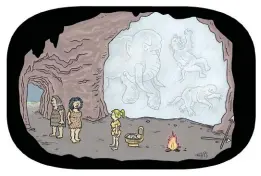  ??  ?? Scientists have just discovered a 20,000-year-old mammoth fridge by the River Don, 300 miles south of Moscow. This was where Stone Age man kept his lunch of mammoth meat cool in an undergroun­d fridge, walled with mammoth bones.
And it was all predicted in this 2018 Oldie cartoon, above.