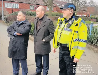  ??  ?? Mike Amesbury MP and PCC David Keane (centre) with PSCO Duncan Brown