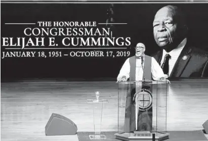  ?? JULIO CORTEZ/AP ?? Bishop Walter S. Thompson Sr. delivers the eulogy during funeral services for the late U.S. Rep. Elijah Cummings.