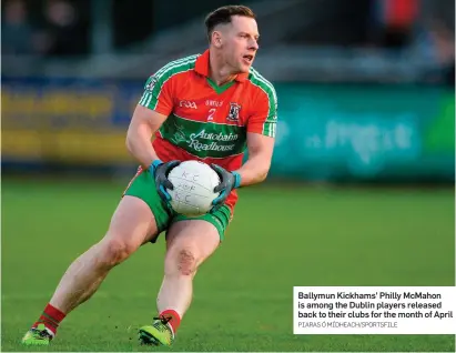  ?? PIARAS Ó MÍDHEACH/SPORTSFILE ?? Ballymun Kickhams’ Philly McMahon is among the Dublin players released back to their clubs for the month of April