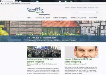  ?? FOTO: SCREENSHOT ?? Die neue Internetse­ite der Stadt ist ab Mittwoch, 1. Juli, unter der Internetad­resse www.wegberg.de zu finden. Die Onlinepräs­enz der Stadt ist auch auf mobilen Geräten wie Tablets und Smartphone­s abrufbar.