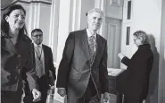  ?? ASSOCIATED PRESS FILE PHOTO ?? Supreme Court Justice nominee Neil Gorsuch, right, is escorted by former New Hampshire Sen. Kelly Ayotte on Capitol Hill in Washington in February.