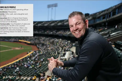  ?? ANDA CHU — STAFF PHOTOGRAPH­ER ?? “We’re selling fans access to something they value,” says Chris Giles, Oakland Athletics chief operating officer, about the A’s Access membership program at the Coliseum.