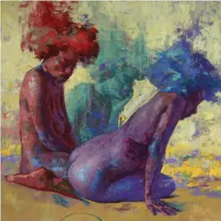  ??  ?? Kerry Dunn, Three Graces, oil on wood, 30 x 30" (76 x 76 cm)