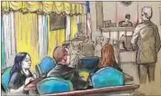  ?? Daniel Pontet Associated Press ?? CHINESE NATIONAL Yujing Zhang, at left in this courtroom sketch, is acting as her own attorney.