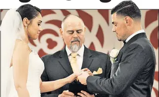  ??  ?? Things didn’t go well for most of the couples on “Married at First Sight,” such as Jessica Castro and Ryan De Nino (above left), who filed for divorce, so the reality TV show is adding two new matchmakin­g experts (insets, far right).