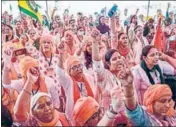  ?? PTI ?? Women during the Kisan Sansad against the Centre's agri reform laws at Jantar Mantar in New Delhi on Monday.