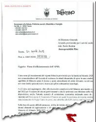  ??  ?? Il documento inviato all’Azienda sanitaria L’assessora Stefania Segnana ha scritto al direttore Paolo Bordon, indicando gli obiettivi di risparmio da qui al 2023: 120 milioni di euro negli anni a venire