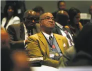  ?? Scott Strazzante / The Chronicle ?? Tom Goss listens to the Rev. Jesse Jackson speak during the Push Tech 2020 Summit.