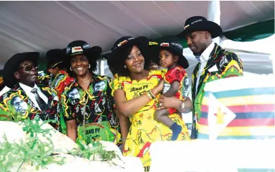  ?? — Picture by Believe Nyakudjara ?? President Mugabe and First Lady Amai Grace Mugabe, their daughter Bona, son-in-law Mr Simba Chikore and grandson Simbanashe at the 21st February Movement celebratio­ns in Matobo yesterday.