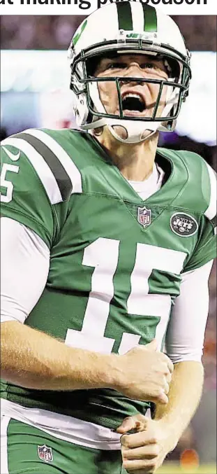  ?? GETTY ?? Josh McCown and Jets have reason to be fired up as they still have chance to earn playoff berth with six games left in what was expected to be lost season.