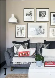  ??  ?? 1
SNUG A pendant instead of a floor lamp or table lamp is a smart space-saving idea.
French Connection Zinc sofa, £899, DFS. Patterned cushion cover is similar, £3.99, H&M Home