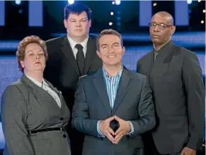  ??  ?? Anne Hegerty with The Chase host Bradley Walsh, front, and fellow Chasers Mark Labbett, back and Shaun Wallace, right.