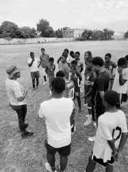  ?? CONTRIBUTE­D ?? All-Star players in training ahead of a February 25 game at the Constant Spring Football Field.