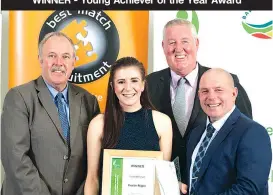  ??  ?? Young Achiever of the Year Award Winner, Kaylan Riggio with Rod Dunlop (left) of West Gippsland Trade Training Alliance, Michael Grogan of FGM Consultant­s and Baw Baw Shire Mayor, Joe Gauci (right).