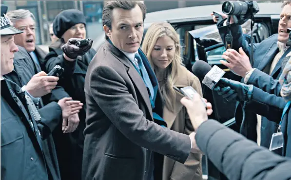  ?? ?? Crisis management: Rupert Friend as James Whitehouse and Sienna Miller as his wife; Craig Whittaker MP, below left