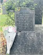  ??  ?? Jock McNeil with a photograph of himself as a toddler with his grandfathe­r, whose punishment records and grave are also pictured.