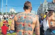  ?? REUTERS ?? An England fan sports a tattoo of his team in Russia.