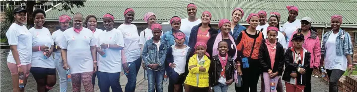  ?? Picture: TK MTIKI ?? RAISING AWARENESS: Cancer survivors, health staff workers and community members including Ndlambe mayor Khuluwa Ncamiso braved the cold weather recently for a Breast Cancer Health Walk from Nomzamo Secondary School to Titi Jonas to mark cancer awareness month.