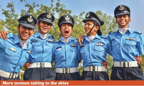  ?? PTI ?? Women cadets celebrate after their graduation at the Air Force Academy in Dundigal, Hyderabad, yesterday. A total of 139 flight cadets, including 24 women, graduated in a parade reviewed by India’s Chief of Army Staff Bipin Rawat.