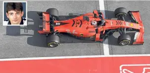 ??  ?? Speedster: Charles Leclerc (left and inset) returned the fastest time in his Ferrari during Tuesday’s F1 testing in Barcelona. — Reuters