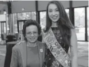  ??  ?? Women of Distinctio­n awardee Jill Tietjen, left, and Emma Albertoni, a Gold Award Girl Scout.