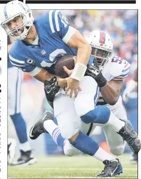  ??  ?? STONE COLT: Andrew Luck and the Colts may have been beaten by Jerry Hughes and the Bills on Sunday, but Indy represents a significan­t test for the Jets, writes The Post’s Mark Cannizzaro.
Getty Images