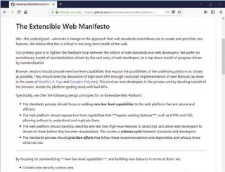  ??  ?? Le manifeste pour un Web ouvert ( Extensible Web Manifesto) sur github.