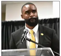  ?? (Pine Bluff Commercial/I.C. Murrell) ?? New UAPB men’s basketball Coach Solomon Bozeman said the Golden Lions will play an exciting brand of basketball under his leadership. “Everybody around here in Arkansas, the UAPB fans, the community — get your popcorn ready,” he said. “It’s about to be fun and exciting.”