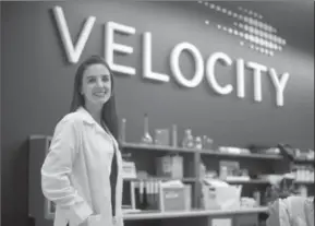  ?? DAVID BEBEE, RECORD STAFF ?? Sara Bonham, CEO and co-founder of WillowCup, stands in the lab at Velocity. She wants to “create a food system that takes humanity through the next 100 years.”